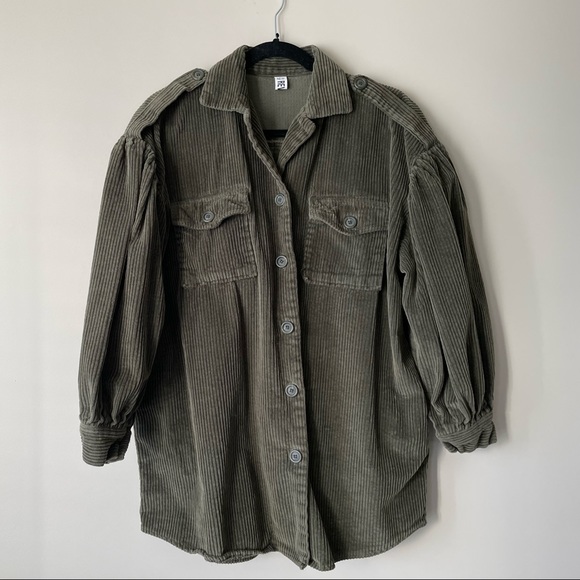 Pixie Market Olive Corduroy Belted Dress / Shirt - Picture 2 of 9